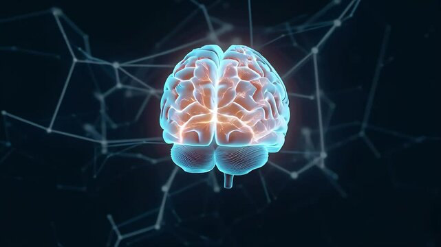 Three-dimensional medical illustration of human brain anatomy with glowing electric energy and plasma lightning textures, representing the power of mind and technology