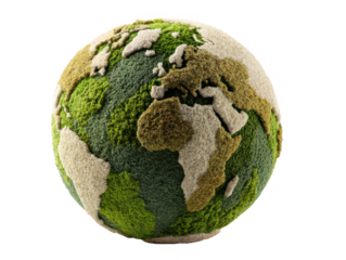 A lush green earth globe covered in moss