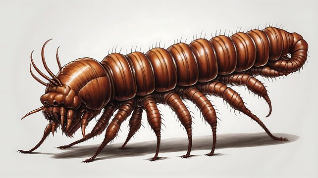 brown centipede crawling, detailed, realistic clip art preview