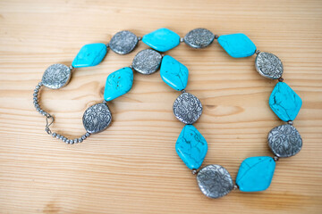 Artisan-made turquoise, howlite necklace with rustic charm, Fashion accessory, vibrant turquoise and silver necklace, showcasing unique ethnic-inspired design