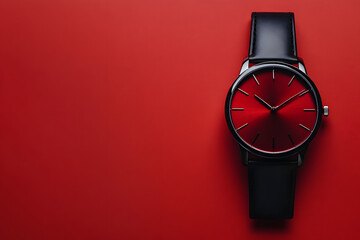 Modern Mastery: A Sleek Designer Watch red background