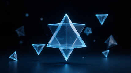 Blue transparent Star of David and surrounding blue transparent triangles