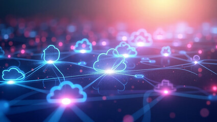 Obraz premium Cloud computing network with glowing connections and abstract design