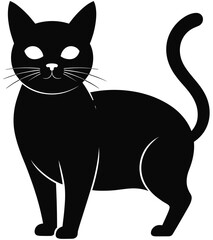Black cat silhouette with sleek design, vector illustration of a standing feline, minimalist animal art, isolated cat figure, elegant pet icon for graphic design