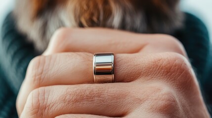 A close-up image of a shiny modern silver wedding band, showcasing its sleek design and significance, symbolizing love, commitment, and lasting relationships.