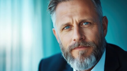 Fototapeta premium A thoughtful and confident middle-aged man with distinctive features, evoking a sense of wisdom and maturity, perfect for themes of leadership and experience.