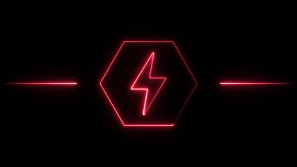 Animated red neon line flows into glowing hexagon with electric icon inside. Futuristic tech style on dark background. Perfect for energy, technology, or electric themes. - Powered by Adobe