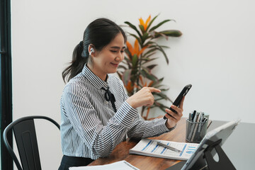 Overjoyed businesswoman happy for successful work.
