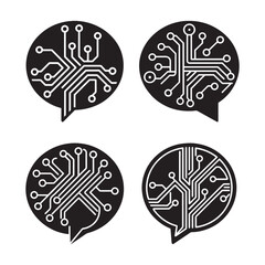 Tech Speech Bubble Icons with Circuit Board Designs – Set of 4