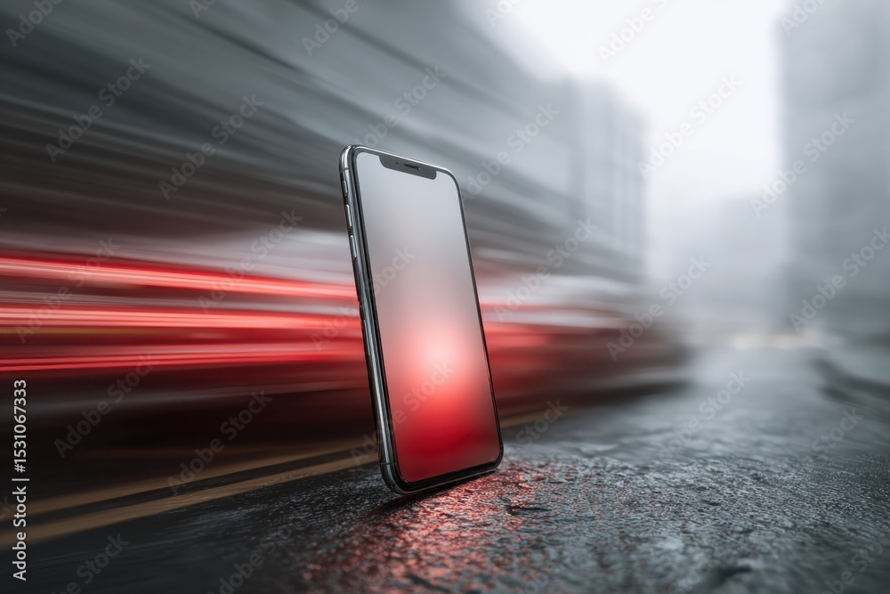 Poster Smartphone App Crash Error Displayed in Motion Blur With Faded Background Textures and Colors at Urban Street Setting