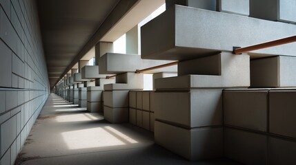 Obraz premium Geometric pattern creates strong shadows with high contrast architectural detail. AI generated.