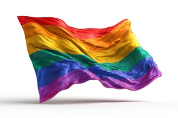 rainbow pride flag waving in soft wind, isolated on white background, clean shadow, high resolution PNG