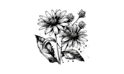 Silphium Laciniatum Leaf and Flowers, Compass Plant Botanical Engraving, Wildflower Prairie Plant, Herbaceous Perennial, Natural History, Vector Illustration.