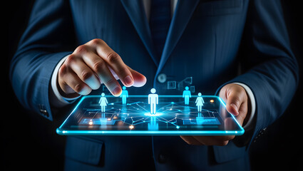 Businessman using digital tablet networking human resources