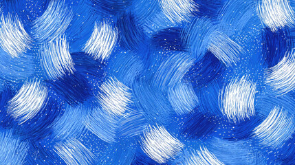 Blue abstract painting with white brush strokes and texture