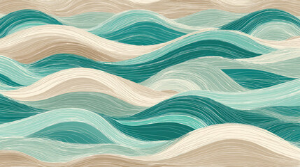 Abstract wave pattern with flowing lines blue and beige tones
