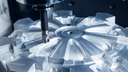 High-precision cnc milling machine operating on metal component