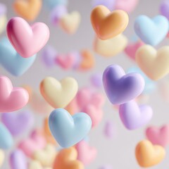 floating hearts representing safe space, pastel colors on white background