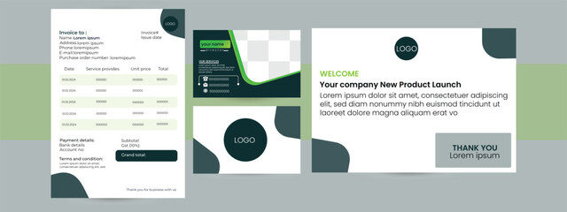 corporate identity template, stationary design, business card design, invoice design