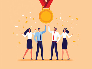 Team Success Celebrating Achievement and Teamwork with a Gold Medal Award