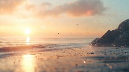 Golden sunrise over the tranquil beach.