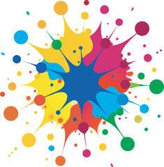 A collection of colorful and abstract illustrations depicting paint splatters or ink bursts with various vibrant hues and dynamic shapes
