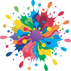 A collection of colorful and abstract illustrations depicting paint splatters or ink bursts with various vibrant hues and dynamic shapes
