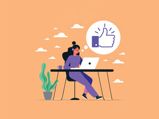 Happy Customer Service Agent Working on Laptop, Positive Feedback