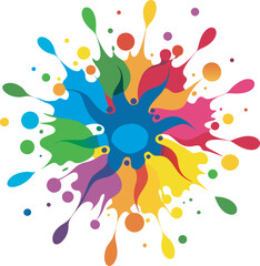 A collection of colorful and abstract illustrations depicting paint splatters or ink bursts with various vibrant hues and dynamic shapes