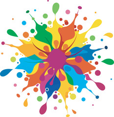 A collection of colorful and abstract illustrations depicting paint splatters or ink bursts with various vibrant hues and dynamic shapes