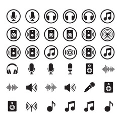 Minimalist Audio and Music Icon Set in Black on Gray Background