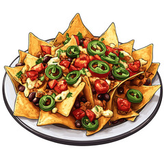 Loaded plate of nachos nacho chips vector isolated on a white background
