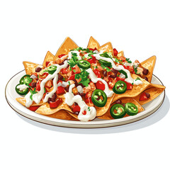 Loaded plate of nachos nacho chips vector isolated on a white background