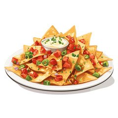 Loaded plate of nachos nacho chips vector isolated on a white background