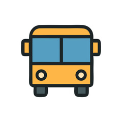 School Bus Icon: This icon depicts a vibrant school bus, ready to transport children on their daily journeys, presented in a clear and simple graphic style.