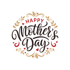 Happy Mothers Day Typography. Handmade calligraphy vector illustration. Mother's day card with elements