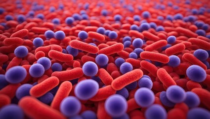 Obraz premium Microscopic View of Bacteria Rod-Shaped and Spherical Microbes