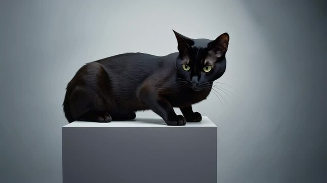 Black Cat with Green Eyes on White Surface

