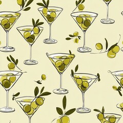 Martini glasses with olives, seamless pattern