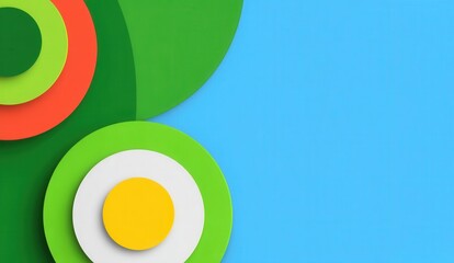 Obraz premium Abstract composition featuring colorful paper circles and curved shapes on a vibrant blue background for creative design and art concepts