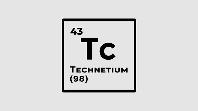 Technetium, chemical element of the periodic table graphic animation. Alpha channel. Transparent background motion design. 4K resolution