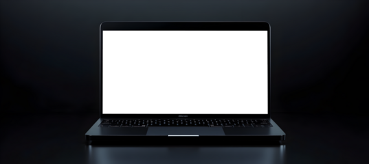 Transparent PNG Laptop Mockup on Table in Corporate Office Environment for Product Marketing and Advertising Projects