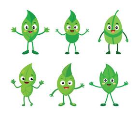 Obraz premium set of Cute cartoon green leaf