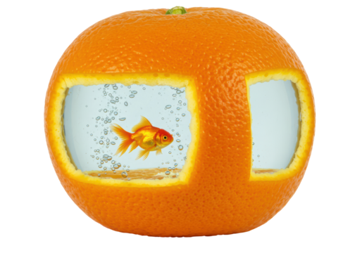 Isolated Goldfish Swimming in an Orange Aquarium