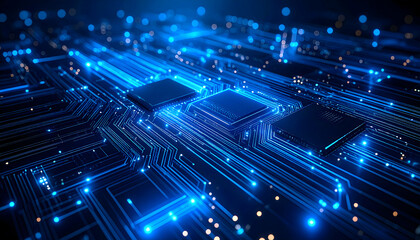 Abstract Blue Glowing Circuit Board Technology Background