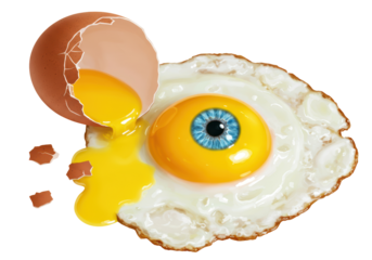 Isolated Fried Egg with Blue Eye Yolk