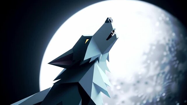 Stylized wolf silhouette against moon illustration