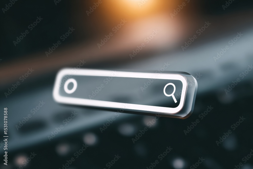 Poster Static Distorted Icon Over Web Browser Tab Displaying Search Functionality With a Blurred Background, Capturing a Modern Digital Atmosphere