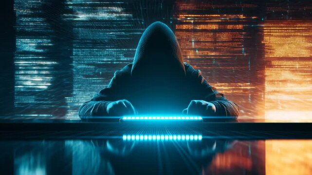 Hooded Hacker in Cybersecurity Attack Scene
