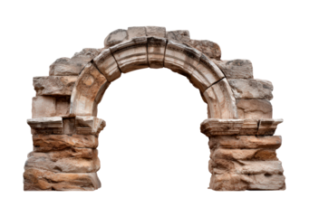 Ancient stone archway for design and architecture projects on transparent background, PNG